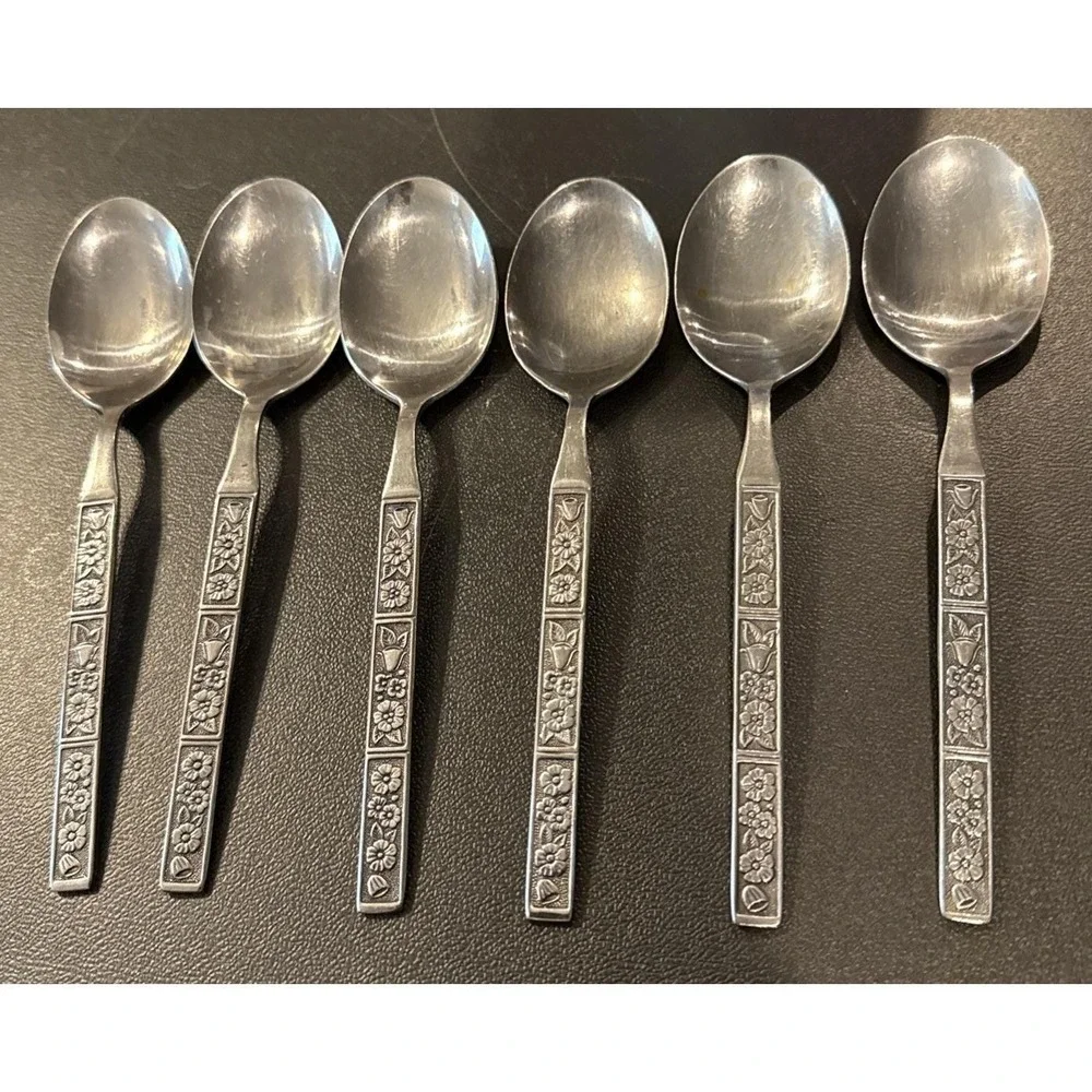 Oneida Northland Spring‎ Fever Stainless Steel Soup Spoon Spoons Set Of 6